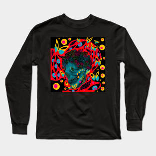 skeleton in floral crown ecopop art Long Sleeve T-Shirt